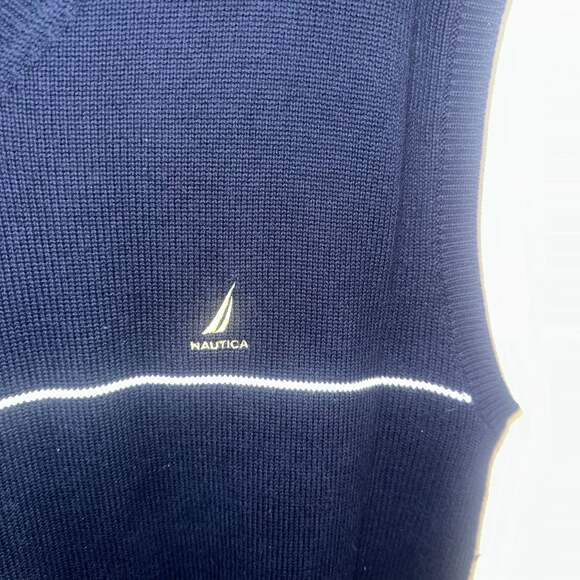Nautica Men's Blue V-Neck Sweater Vest Vintage Dark Academia - Picture 3 of 5